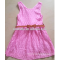 Barato!!! Doce vestido branco com gola redonda vestido de renda sem manga infantil bonito vestido de menina de flor